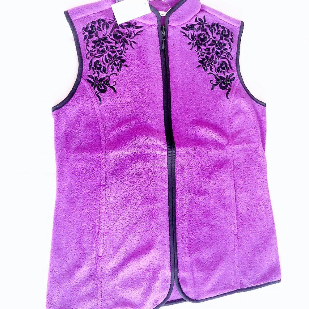 Susan Gravees Fleece Polar Vest Purple Beaded